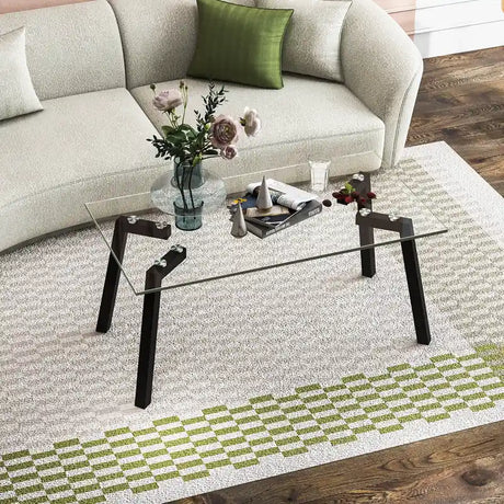 Modern Tempered Glass Coffee Table with Metal Frame for Living Room