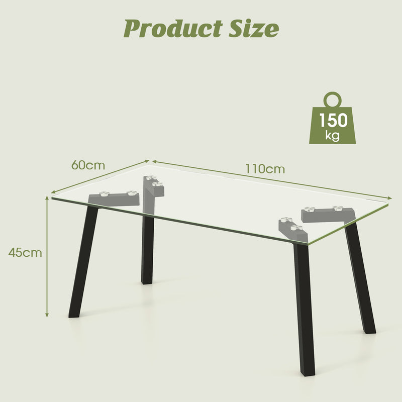 Modern Tempered Glass Coffee Table with Metal Frame for Living Room