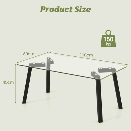 Modern Tempered Glass Coffee Table with Metal Frame for Living Room