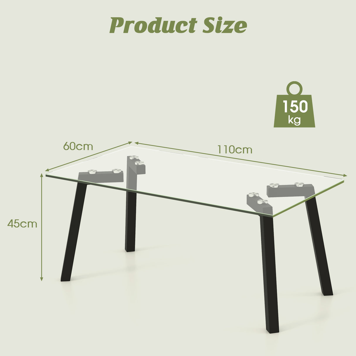 Modern Tempered Glass Coffee Table with Metal Frame for Living Room