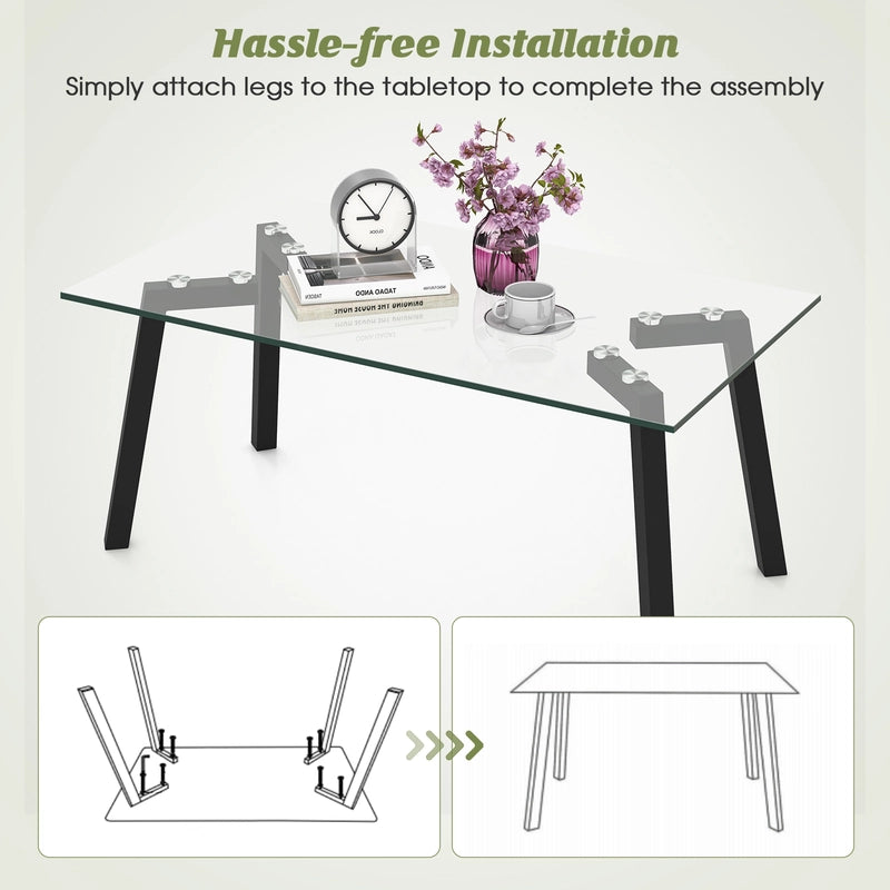 Modern Tempered Glass Coffee Table with Metal Frame for Living Room