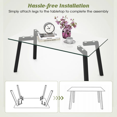 Modern Tempered Glass Coffee Table with Metal Frame for Living Room
