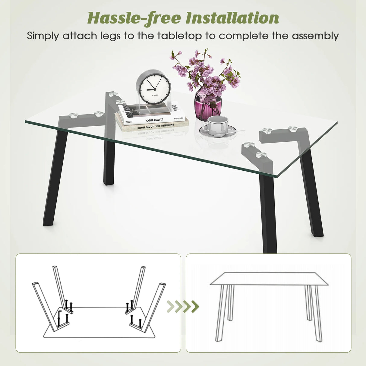 Modern Tempered Glass Coffee Table with Metal Frame for Living Room