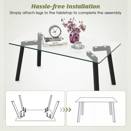 Modern Tempered Glass Coffee Table with Metal Frame for Living Room