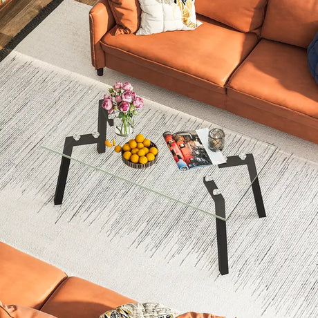 Modern Tempered Glass Coffee Table with Metal Frame for Living Room