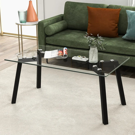 Modern Tempered Glass Coffee Table with Metal Frame for Living Room