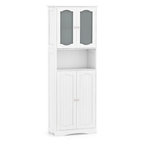 64.5 Inches Tall Bathroom Storage Cabinet with Frost Glass Doors and Shelves-White
