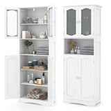 64.5 Inches Tall Bathroom Storage Cabinet with Frost Glass Doors and Shelves-White