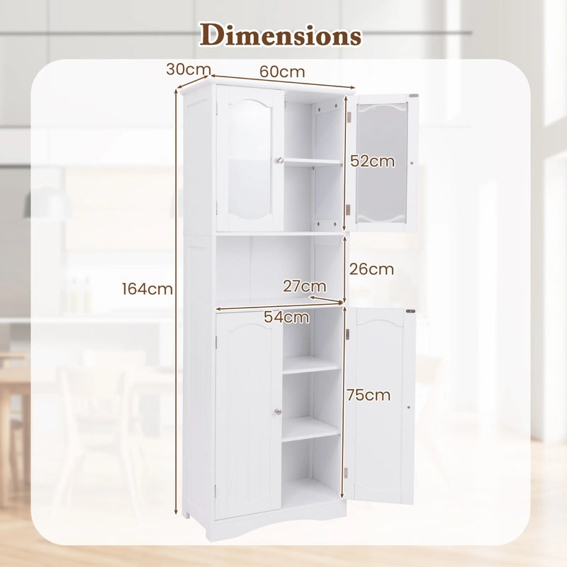 64.5 Inches Tall Bathroom Storage Cabinet with Frost Glass Doors and Shelves-White