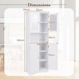 64.5 Inches Tall Bathroom Storage Cabinet with Frost Glass Doors and Shelves-White