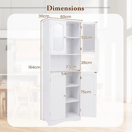 64.5 Inches Tall Bathroom Storage Cabinet with Frost Glass Doors and Shelves-White