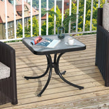 Tempered Glass Top Patio Table, 20" x 20" Outdoor Side Table w/ Heavy-duty Metal Frame, Patio Square End Table Table, Indoor Outdoor Small Compact Coffee Table for Garden Backyard Poolside