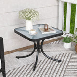 Tempered Glass Top Patio Table, 20" x 20" Outdoor Side Table w/ Heavy-duty Metal Frame, Patio Square End Table Table, Indoor Outdoor Small Compact Coffee Table for Garden Backyard Poolside