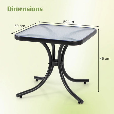 Tempered Glass Top Patio Table, 20" x 20" Outdoor Side Table w/ Heavy-duty Metal Frame, Patio Square End Table Table, Indoor Outdoor Small Compact Coffee Table for Garden Backyard Poolside
