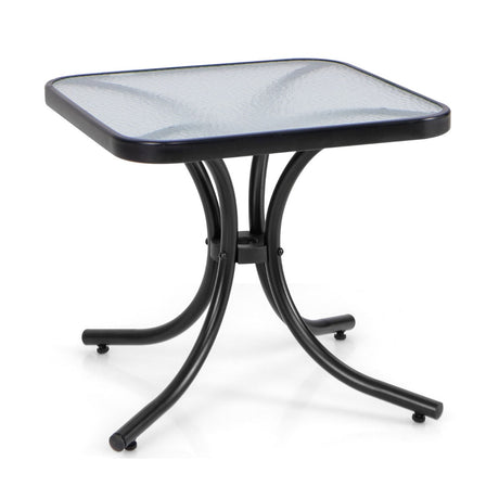 Tempered Glass Top Patio Table, 20" x 20" Outdoor Side Table w/ Heavy-duty Metal Frame, Patio Square End Table Table, Indoor Outdoor Small Compact Coffee Table for Garden Backyard Poolside