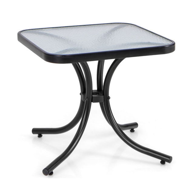 Tempered Glass Top Patio Table, 20" x 20" Outdoor Side Table w/ Heavy-duty Metal Frame, Patio Square End Table Table, Indoor Outdoor Small Compact Coffee Table for Garden Backyard Poolside