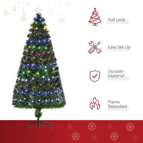 HOMCOM 5FT Pre-Lit Artificial Christmas Tree w/ Lights Star Topper Metal Base Home Seasonal Decoration