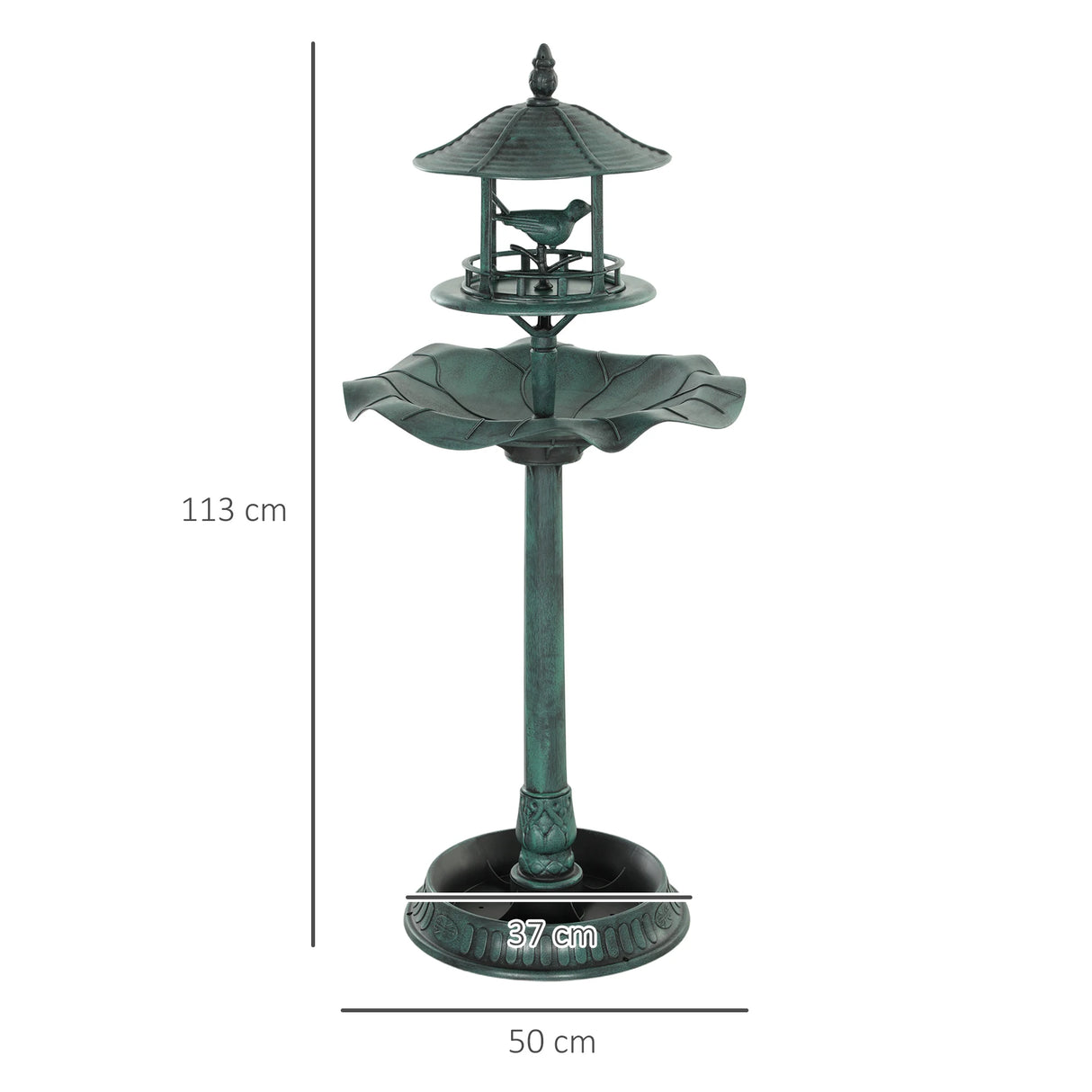 Outsunny 3-in-1 Garden Bird Bath, Freestanding Birdbath with Large Water Basin, Underneath Flower Planter, 50 x 113 cm, Green