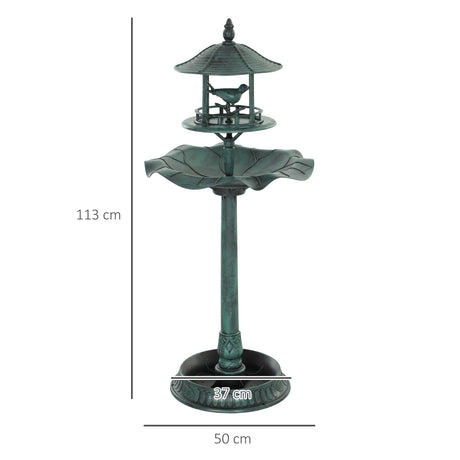 Outsunny 3-in-1 Garden Bird Bath, Freestanding Birdbath with Large Water Basin, Underneath Flower Planter, 50 x 113 cm, Green