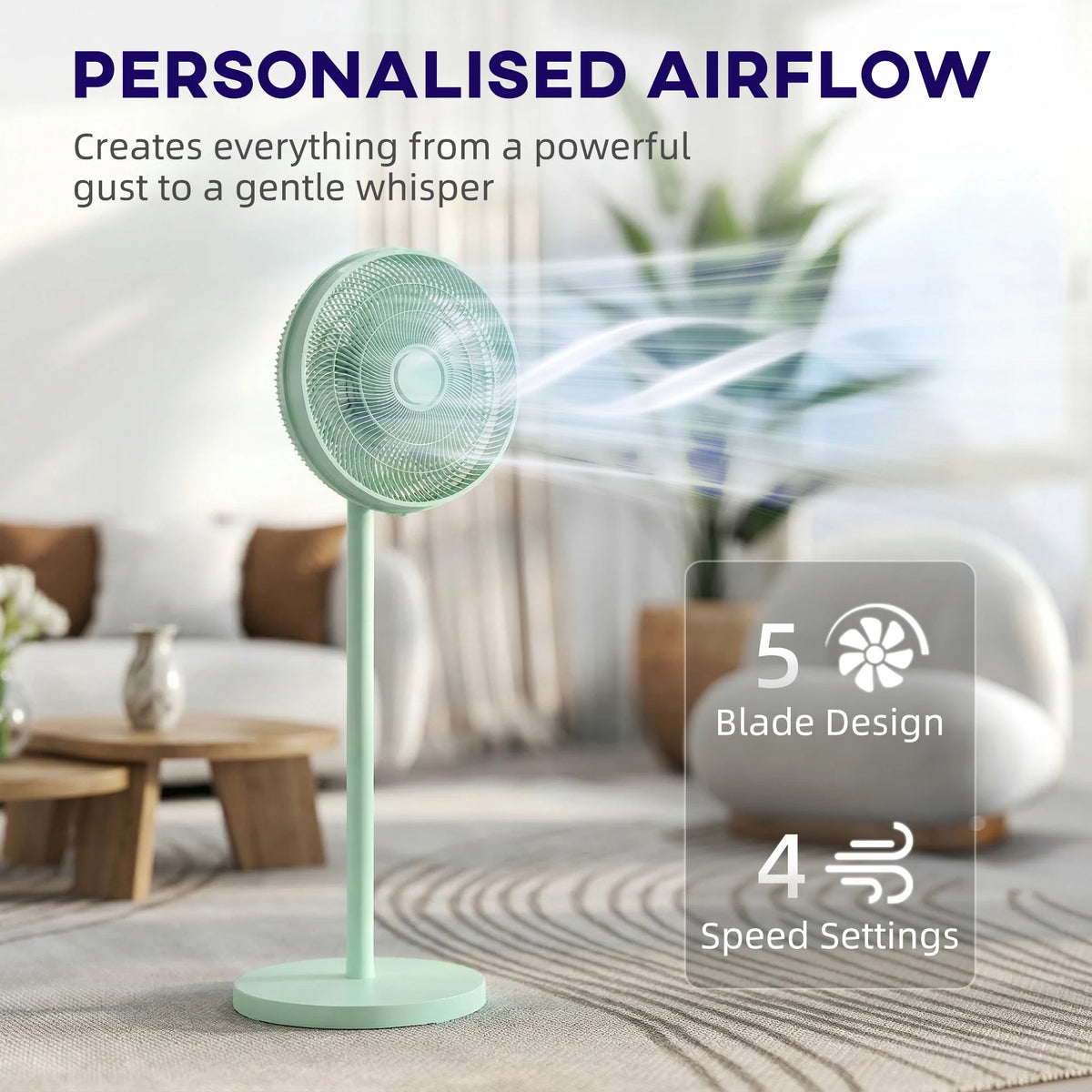 HOMCOM 40 cm Standing Fan, Cooling Floor Fan with 80 Oscillating, Adjustable Tilt and Height, 4 Speed, Remote Control, Green