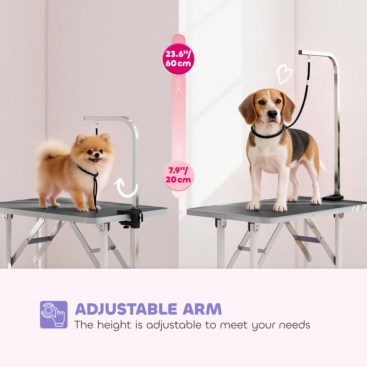 PawHut 32" Foldable Dog Grooming Table Pet Drying Beauty Table Adjustable Fixed Arm Rubber Top, Black