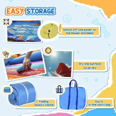 Outsunny Kids Inflatable Bouncy Castle Water Slide 6 in 1 Bounce House Jumping Castle Water Pool Gun Climbing Wall Basketball Hoop with Air Blower for Summer Playland