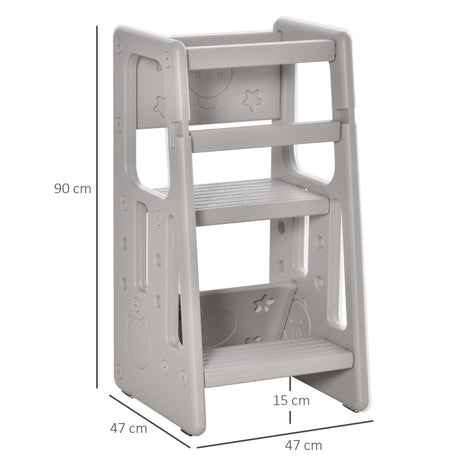 HOMCOM Kids Step Stool, with Adjustable Platform and Non-Slip Mat – Grey