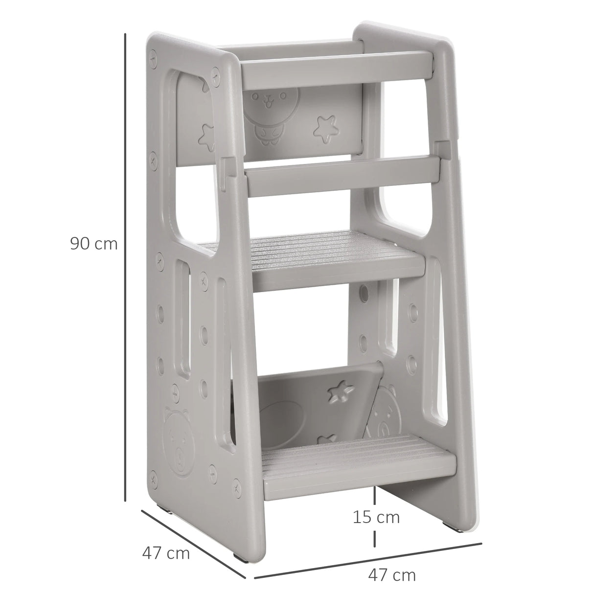 HOMCOM Kids Step Stool, with Adjustable Platform and Non-Slip Mat  Grey