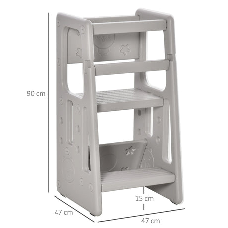 HOMCOM Kids Step Stool, with Adjustable Platform and Non-Slip Mat  Grey