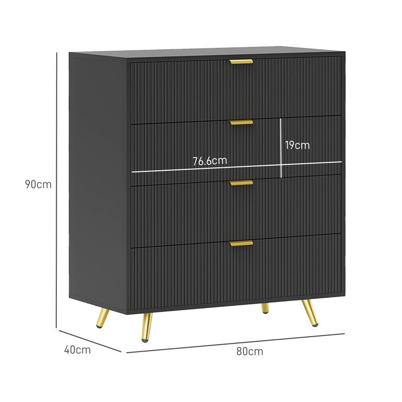 HOMCOM Elegant Four-Drawer Bedside Table - Black