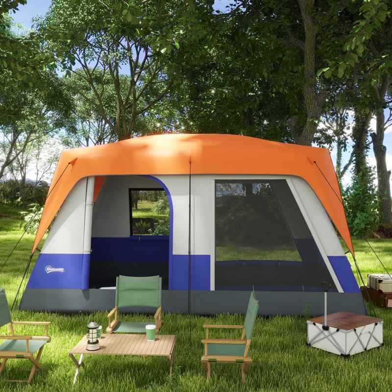 Outsunny Six-Man Camping Tent, with Small Rainfly and Accessories - Orange