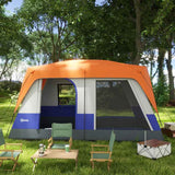 Outsunny Six-Man Camping Tent, with Small Rainfly and Accessories - Orange