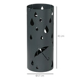 HOMCOM Freestanding Umbrella Stand for Hallway, Round Umbrella Basket with 4 Hooks and Drip Tray for Entryway, Dark Grey