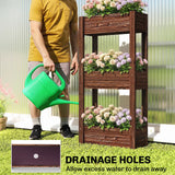 Outsunny 3-Tier Wooden Raised Planter, Raised Garden Bed on Legs with Drainage Holes and Bed Liner, Elevated Garden Planter