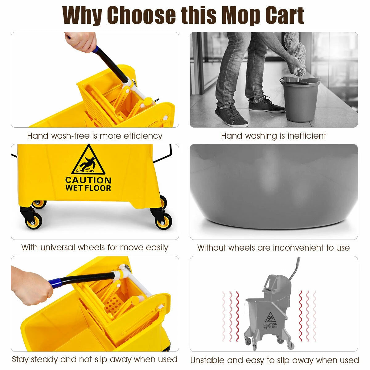 Commercial Mop Bucket with Mop Holder and Wringer for Household-Size 1