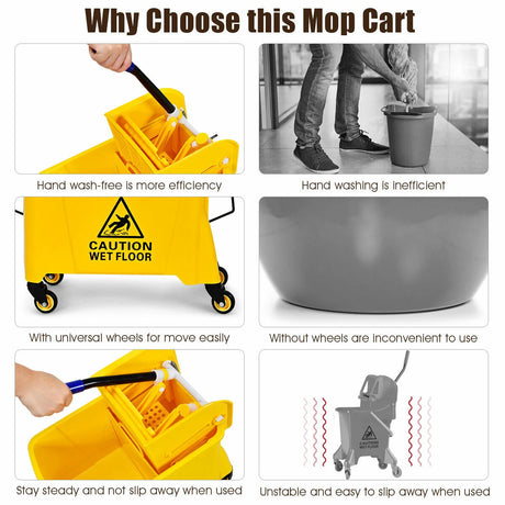 Commercial Mop Bucket with Mop Holder and Wringer for Household-Size 1