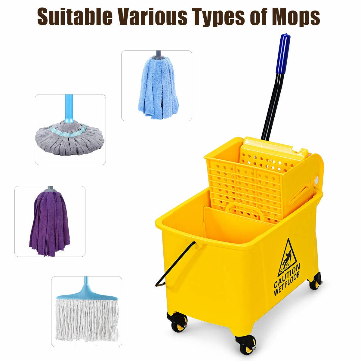 Commercial Mop Bucket with Mop Holder and Wringer for Household-Size 1