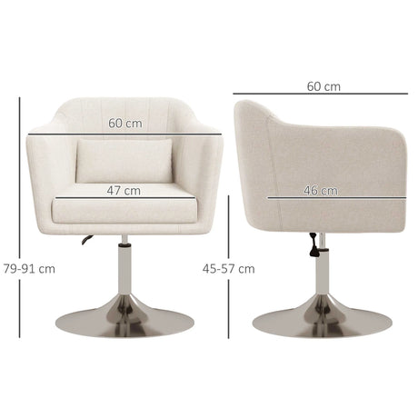 HOMCOM Modern Accent Chair with Swivel Base, Height Adjustable Arm Chair with Pillow for Living Room, Bedroom, Cream White