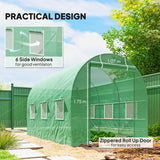 Outsunny 3.5 x 2m Walk-In Polytunnel Greenhouse, with Steel Frame, PE Cover, Roll-Up Door and 6 Windows, Green