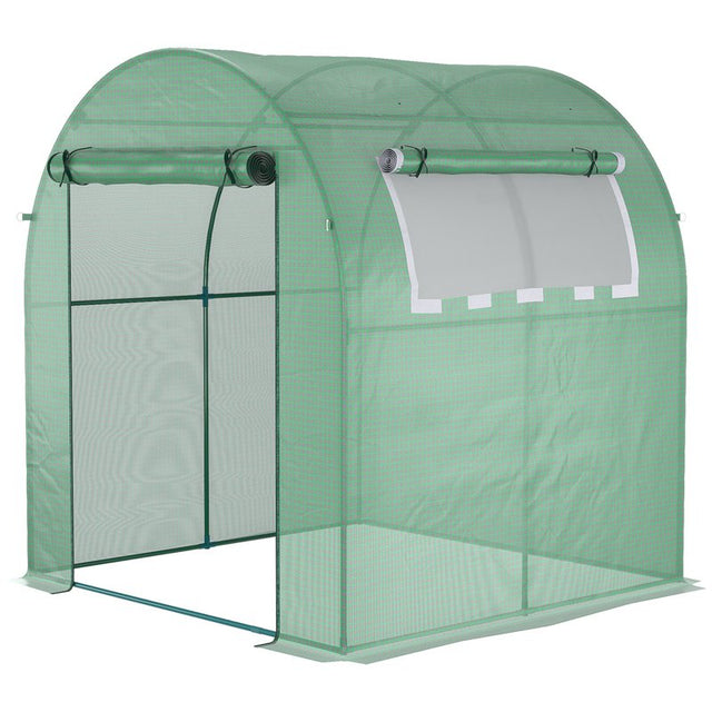 Outsunny Walk in Polytunnel Greenhouse, Green House for Garden with Roll-up Window and Door, 1.8 x 1.8 x 2 m, Green