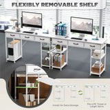 HOMCOM 120cm Computer Desk with Power Outlets, Office Desk Study Table with 3 Fabric Drawers and 4 Storage Shelves, White