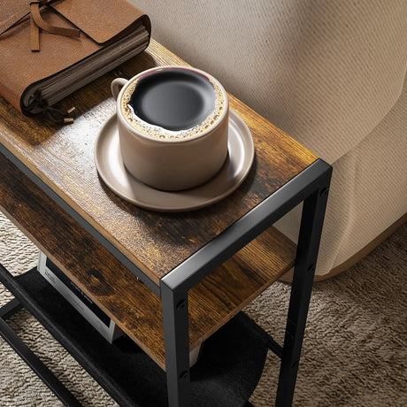 HOMCOM Narrow Side Table, End Table with 3-Tier Storage, V-Shaped Magazine Holder for Living Room, Bedroom, 43 x 18 x 56 cm, Ru