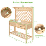 Wood Raised Garden Bed with Trellis & Open Storage Shelf & Drawer