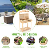 Wooden Potting Bench with Flip-open Galvanized Metal Tabletop