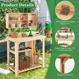 Wooden Potting Bench Table with Storage Shelves for Garden