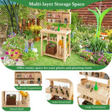 Wooden Potting Bench Table with Storage Shelves for Garden