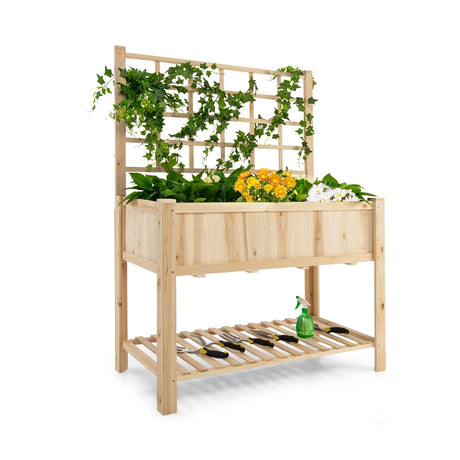 Costway Raised Garden Bed Elevated Wooden Planter Box with Trellis