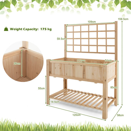 Costway Raised Garden Bed Elevated Wooden Planter Box with Trellis