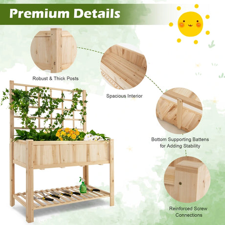 Costway Raised Garden Bed Elevated Wooden Planter Box with Trellis