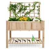 Costway Raised Garden Bed Elevated Wooden Planter Box with Trellis